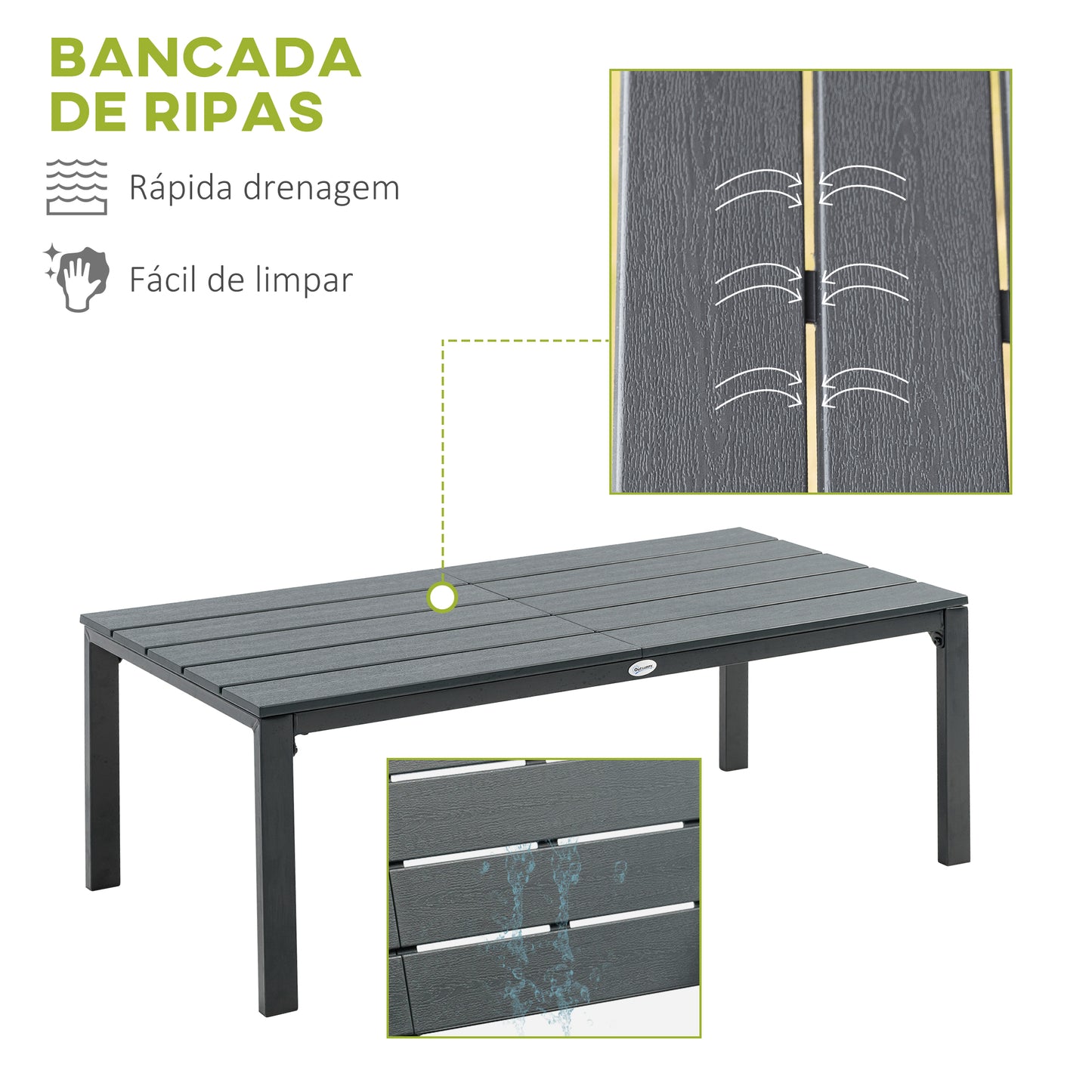 Outsunny Conjunto de Móveis de Jardim 4 Peças Mesa de Centro Banco 2 Lugares e 2 Poltronas com Almofadas Amovíveis e Estrutura de Aço para Terraço Exterior 113x65x78cm Cinza