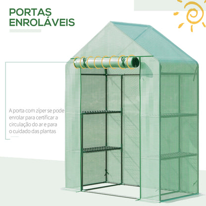 Outsunny Estufa de Jardim 140x70x190cm Estufa com 4 Prateleiras Porta Enrolável Cobertura de PE 140g/m² e Estrutura de Aço para Cultivos de Plantas Flores Verde