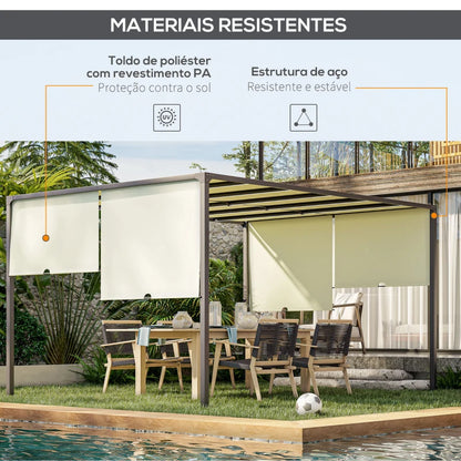 Pérgola de Jardim com Laterais Retráteis e Luzes LED - 4x3m