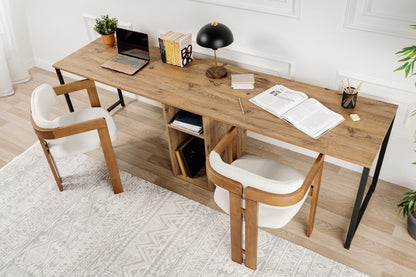 Secretária Dupla "Twin Study Desk" – Pinho Atlântico e Preto, 240x60x74 cm, Design Moderno