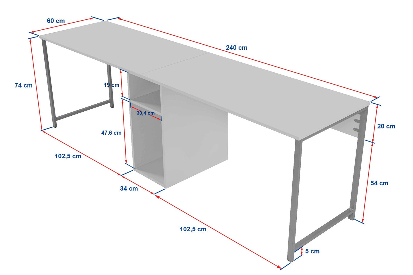 Secretária Dupla "Twin Study Desk" – Pinho Atlântico e Preto, 240x60x74 cm, Design Moderno