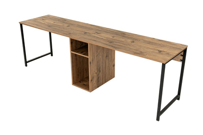 Secretária Dupla "Twin Study Desk" – Pinho Atlântico e Preto, 240x60x74 cm, Design Moderno