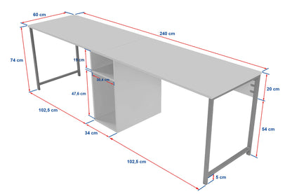 Secretária Dupla "Twin Study Desk" – 240x60x74 cm, Design Moderno