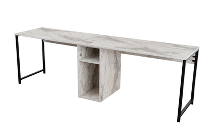 Secretária Dupla "Twin Study Desk" – Mármore Fressia e Preto, 240x60x74 cm, Design Moderno