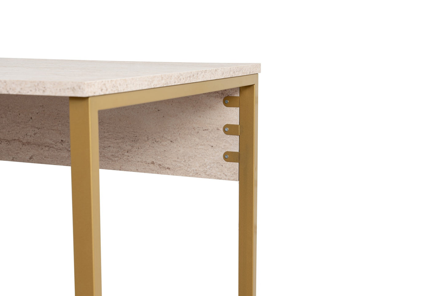 Secretária Dupla "Twin Study Desk" – Travertine e Dourado, 240x60x74 cm, Design Moderno