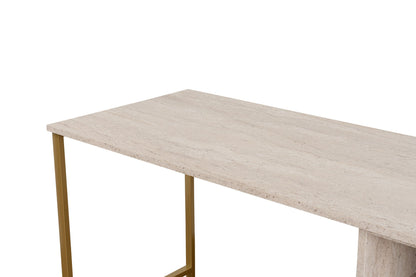 Secretária Dupla "Twin Study Desk" – Travertine e Dourado, 240x60x74 cm, Design Moderno