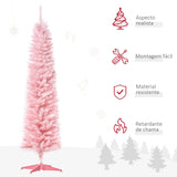 HOMCOM Árvore de Natal Artificial 180cm Ignífugo com 390 Ramos de PVC e Suporte de Metal Decoração de Natal para Interiores Fácil de Montar Rosa