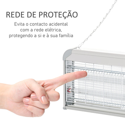 Outsunny Lâmpada Anti-Mosquitos Elétrica 30W Mata Mosquitos Elétrico Área 60 m² Seguro e Eficaz com Luz UV para Exterior e Interior 48,5x8,5x26,5cm Branco e Cinza