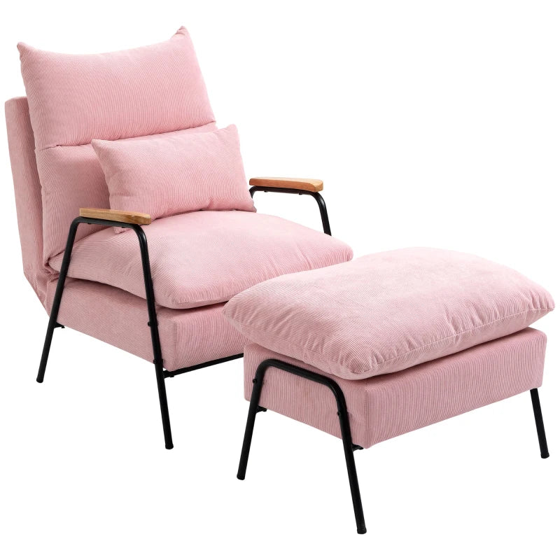 Poltrona Dutti em Veludo Cotelê com Apoio de Pés Reclinável - Rosa - Design Moderno