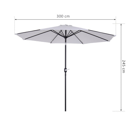 Outsunny Chapéu de Sol de Jardim Ø295x250cm com Manivela Chapéu de Sol Exterior com Mecanismo de Inclinação e Mastro Desmontável de Metal para Terraço Piscina Pátio Branco