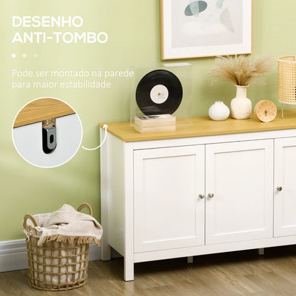 Aparador Mylov com 3 Portas de 120 cm - Branco/Castanho - Design Nórdico