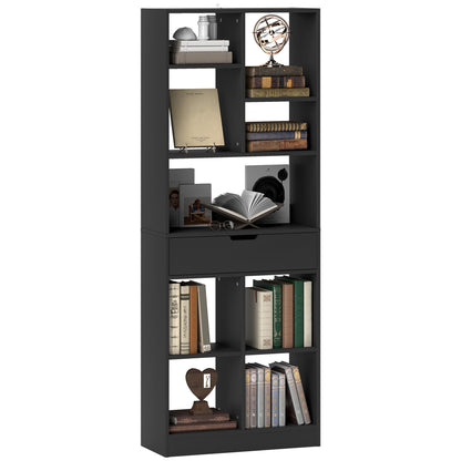 HOMCOM Estante de Madeira Estante para Livros com 1 Gaveta e 9 Compartimentos de Armazenamento Livraria para Sala de Estar Escritório Estúdio 60x26x158 cm Preto