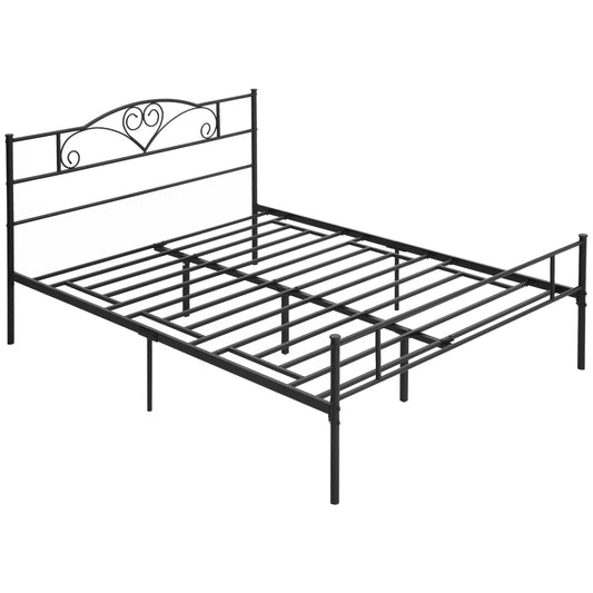 HOMCOM Estrutura de Cama Dupla de Metal para Colchão 150x200cm com Cabeceira e Pés de 31cm Estrutura de Cama de Casa com Espaço em Baixo de Armazenamento 158x211x106cm Preto