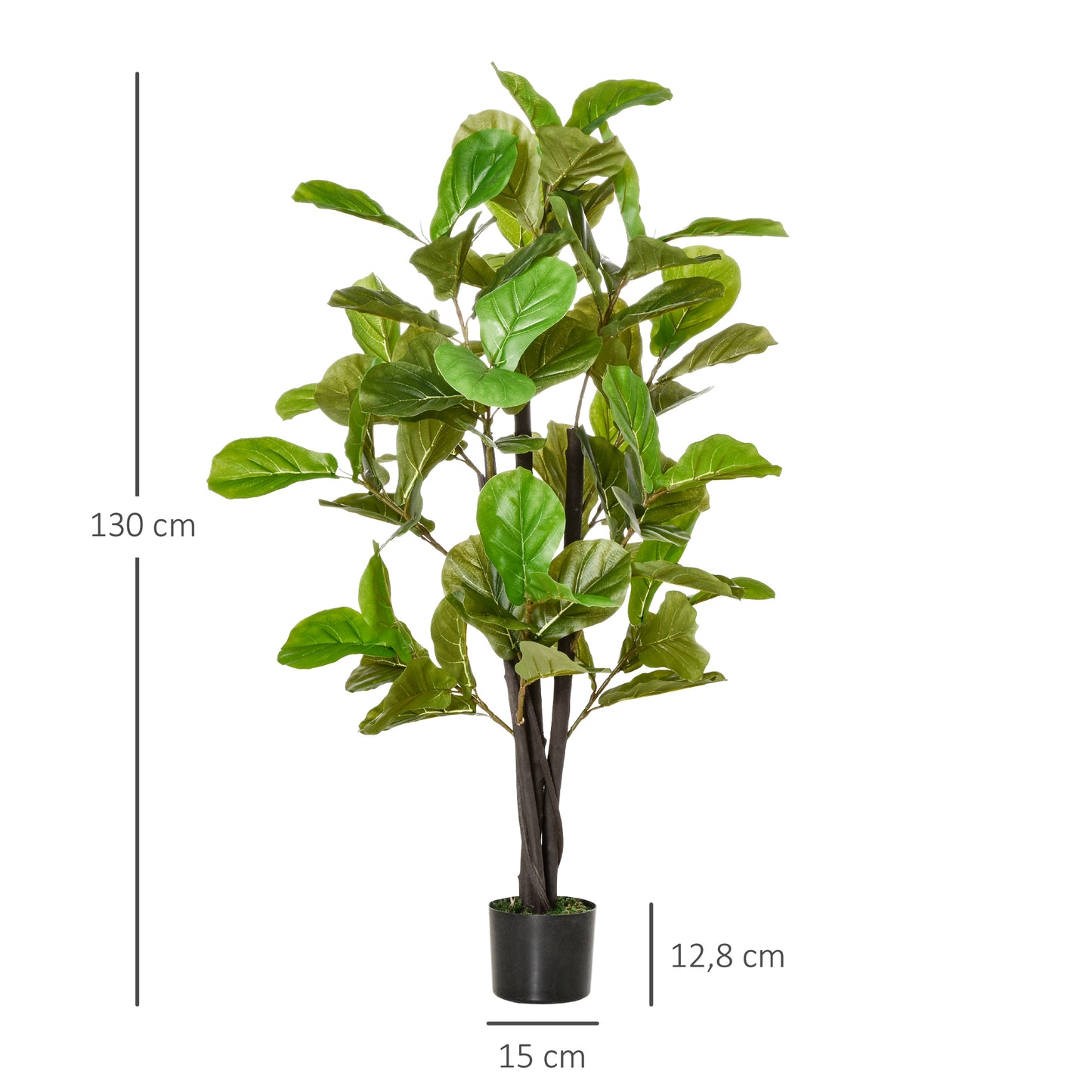 HOMCOM Planta Artificial Ficus 130 cm com 78 Folhas e Vaso de Planta Artificial Decorativa para Interior e Exterior Casa Sala de Estar Escritório Verde