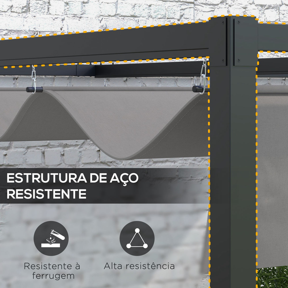 Pérgola de Parede em Aço com Teto Retrátil 297x211x220 cm – Estrutura Resistente para Jardim e Pátio