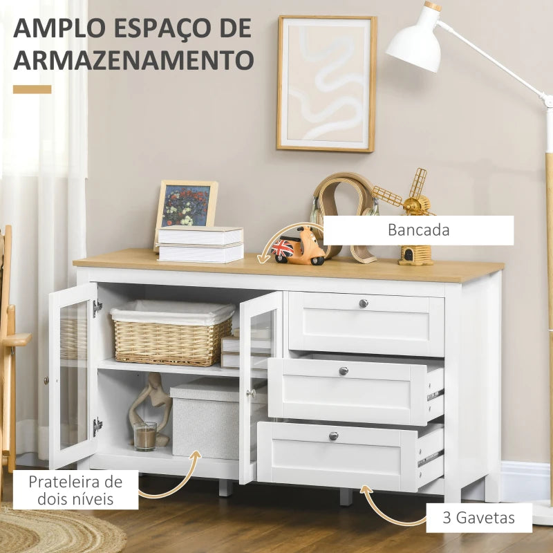 Aparador Maximus com 2 Portas em Vidro e 3 Prateleiras - Design Nórdico