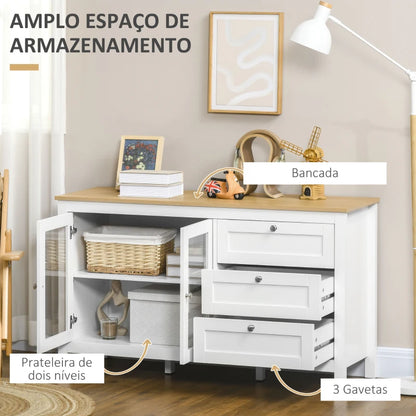 Aparador Maximus com 2 Portas em Vidro e 3 Prateleiras - Design Nórdico