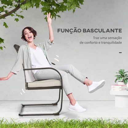 Outsunny Conjunto de Móveis de Jardim de Vime 3 Peças Móveis de Exterior Incluí 2 Poltronas Baloiço com Almofadas e Mesa Redonda para Varanda Pátio Marrom