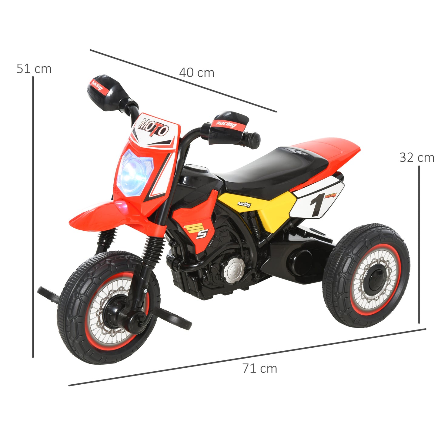 Mota para Crianças acima de 18 Meses Mota a Pedais para Crianças com 3 Rodas Luzes e Sons Realistas 71x40x51 cm Vermelho