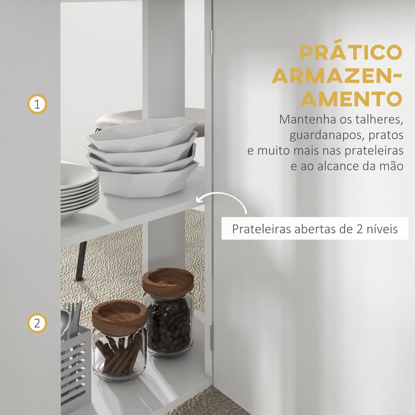 HOMCOM Mesa de Cozinha Dobrável com Rodas Mesa de Cozinha com Laterais Rebatíveis e 2 Prateleiras Abertas Estilo Moderno Carga 80 kg 120x60x77 cm Branco