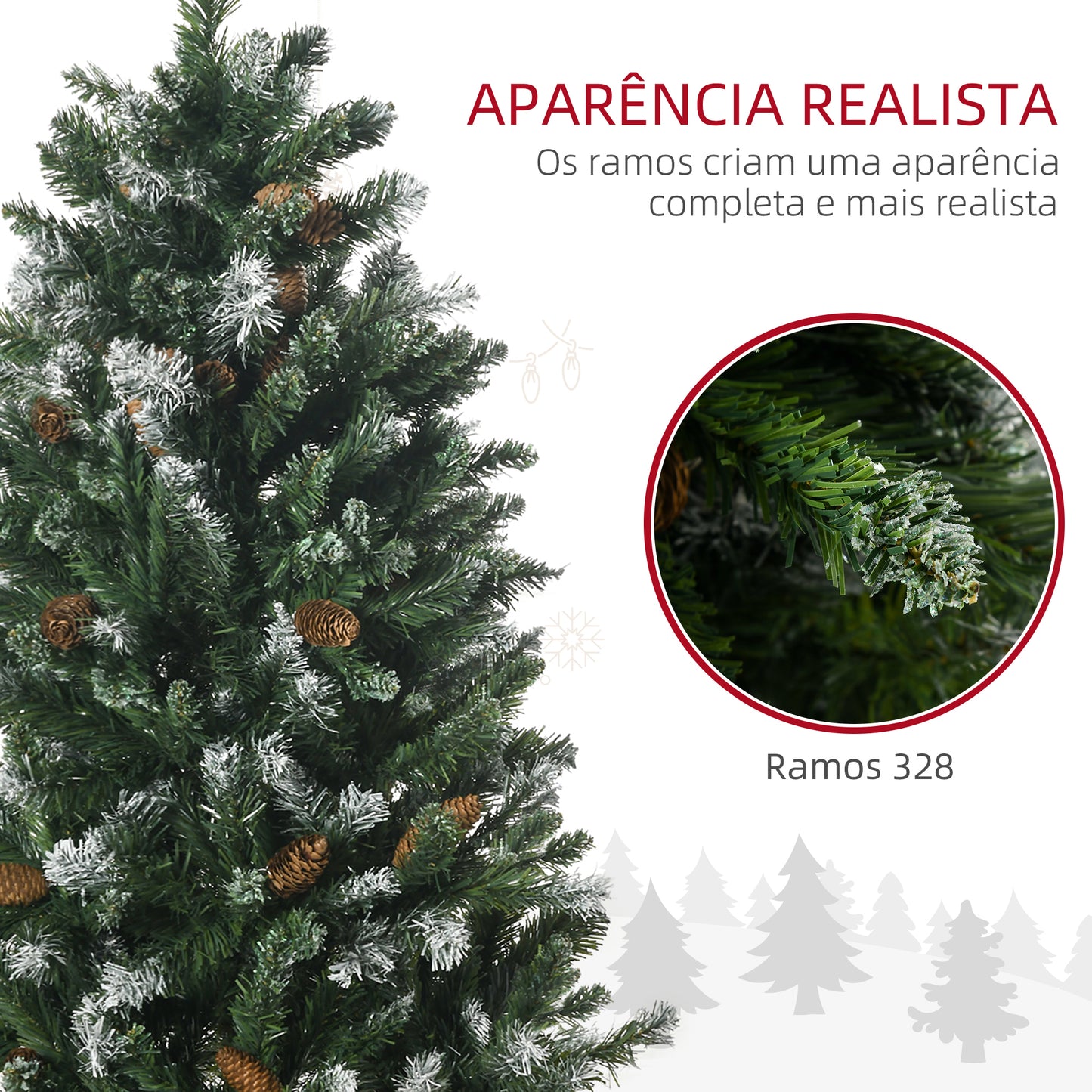 HOMCOM Árvore de Natal Artificial Altura 120 cm Árvore de Natal Nevada com 328 Ramos e Suporte Metálico Decoração de Natal para Interior Verde