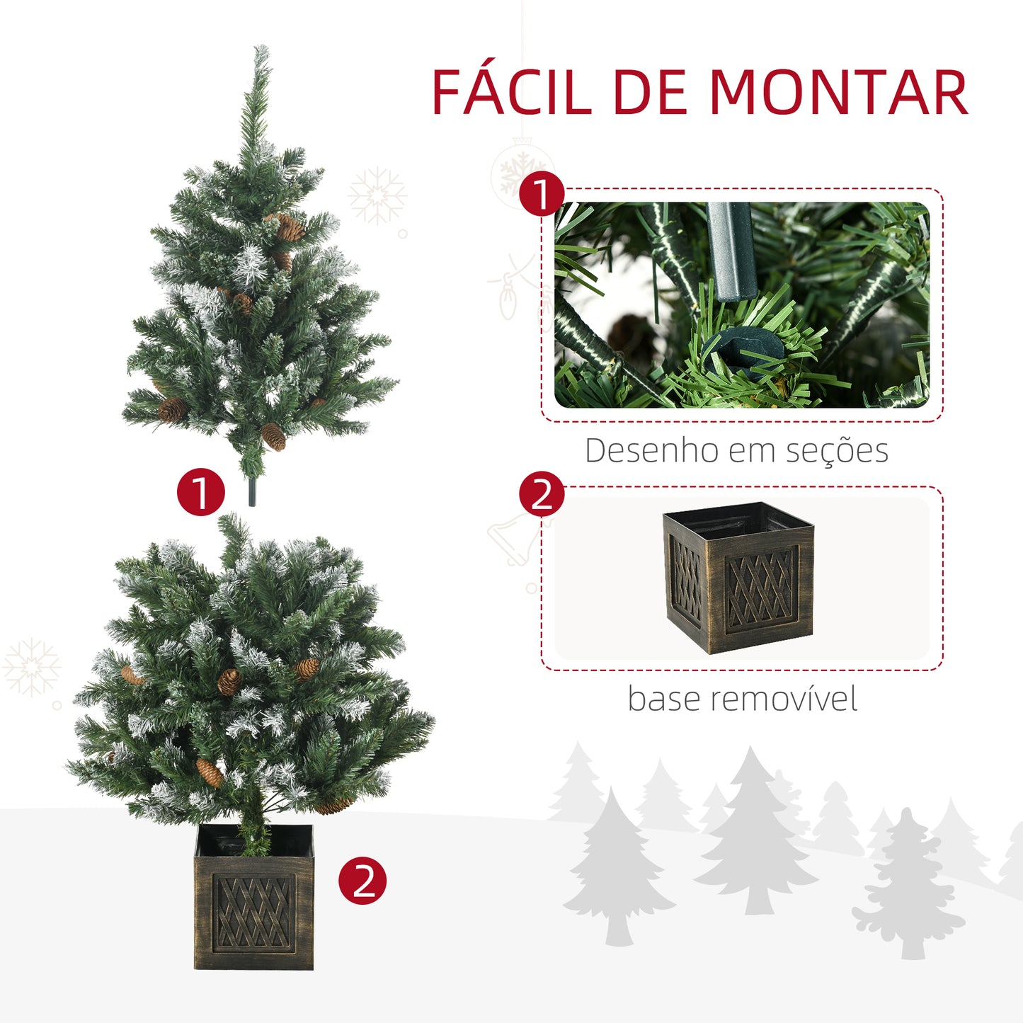 HOMCOM Árvore de Natal Artificial Altura 120 cm Árvore de Natal Nevada com 328 Ramos e Suporte Metálico Decoração de Natal para Interior Verde