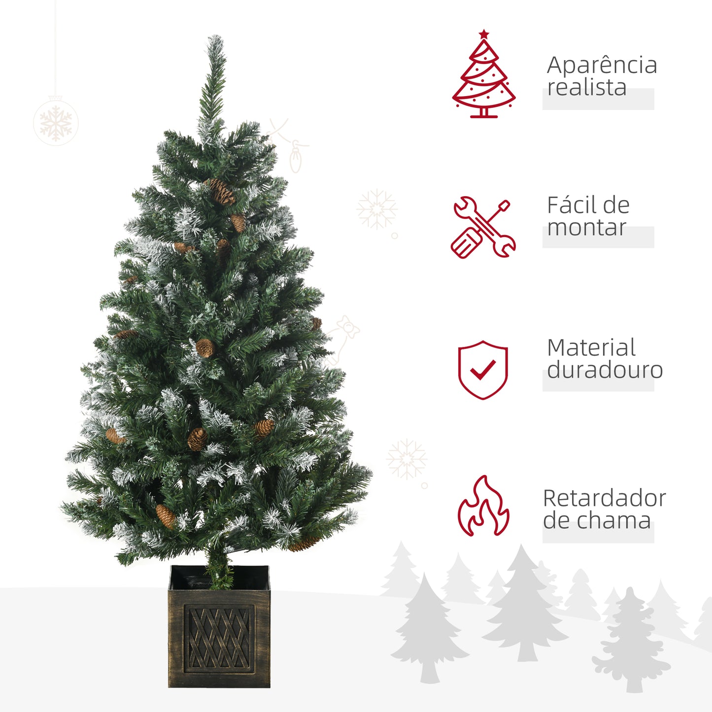 HOMCOM Árvore de Natal Artificial Altura 120 cm Árvore de Natal Nevada com 328 Ramos e Suporte Metálico Decoração de Natal para Interior Verde