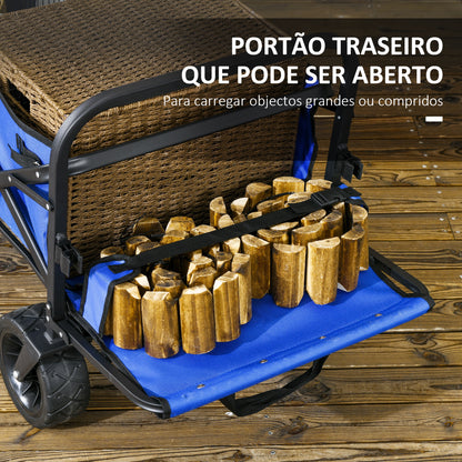 Outsunny Carrinho de Transporte Carrinho Dobrável para Jardim com Comprimento e Ângulo do Guiador Ajustáveis e Bolsa de Transporte Capacidade 100 kg 99x57x77-100 cm Azul Escuro