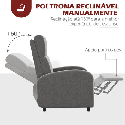 Poltrona Relax Chief Reclinável em Tecido Linho - Cinzento - Design Moderno