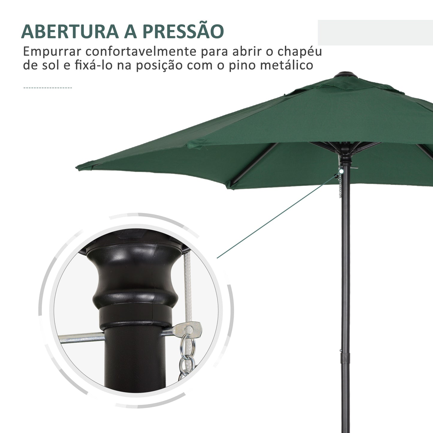 Outsunny Chapéu de Sol de Jardim Ø2x2 m Chapéu de Sol com Mastro de Alumínio Manivela Teto com Ventilação Suporte de Fixação e Desmontável para Terraço Pátio Exterior Verde