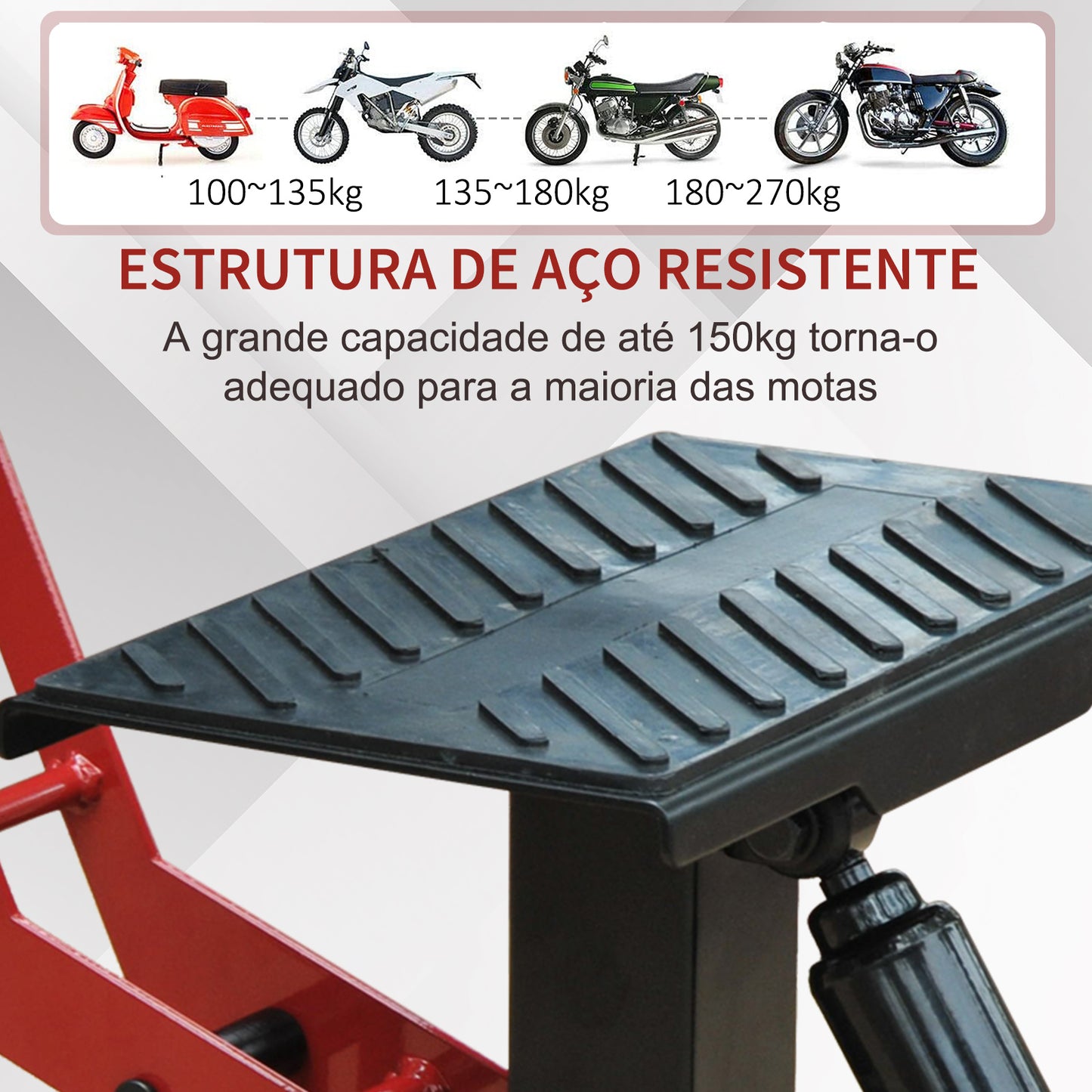 HOMCOM Plataforma Elevadora para Motocicletas Universal com Altura Ajustável para Estacionar ou Reparar Carga Máxima 150 kg 28x17,5x24,5-35,5 cm Preto e Vermelho