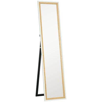 HOMCOM Espelho de Pé 37x157 cm Espelho de Corpo Inteiro com Estrutura de MDF e Suporte para Sala de Estar Dormitório Branco e Madeira Escura