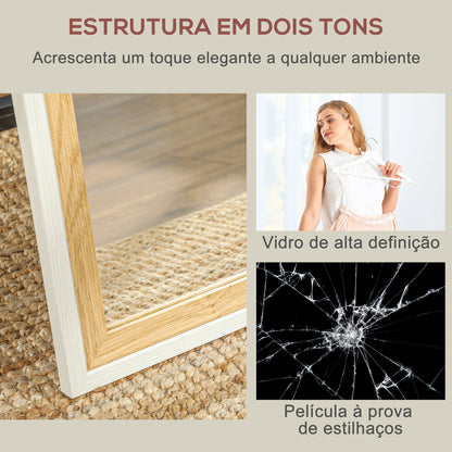 HOMCOM Espelho de Pé 37x157 cm Espelho de Corpo Inteiro com Estrutura de MDF e Suporte para Sala de Estar Dormitório Branco e Madeira Escura