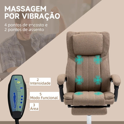 Cadeira de Escritório Kiwan Reclinável com 6 Pontos de Massagem com Vibração e Altura Ajustável - Castanho - Design Moderno