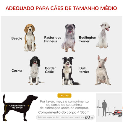 PawHut Reboque de Bicicleta para Cães 2 em 1 Carrinho para Animais de Estimação com Porta Enrolável Cinto de Segurança Bandeira e Refletores 130x64x92cm Vermelho e Cinza