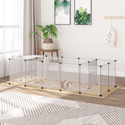 PawHut Recinto para Animais de Estimação DIY com 20 Painéis de Resina Parque para Pequenos Animais Gaiola Modular para Porquinho da Índia Chinchilas 175x70x45 cm Translúcido e Cáqui