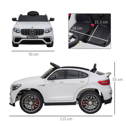 HOMCOM Carro Elétrico Mercedes AMG 12V para Crianças acima de 3 Anos com Controle Remoto Música Luzes Abertura da Porta 115x70x55cm Branco