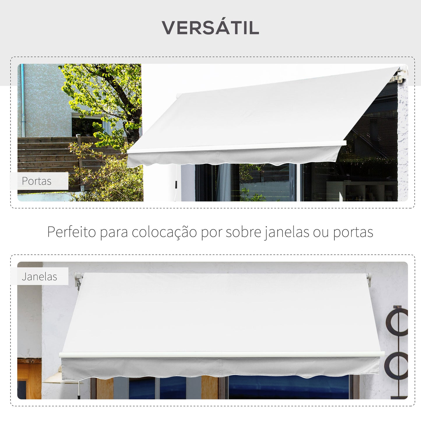 Outsunny Toldo Manual 3,5x2,5 m de Alumínio Toldo de Varanda Pátio com Manivela Resistente a Água Proteção Solar UV para Jardim Exterior Branco