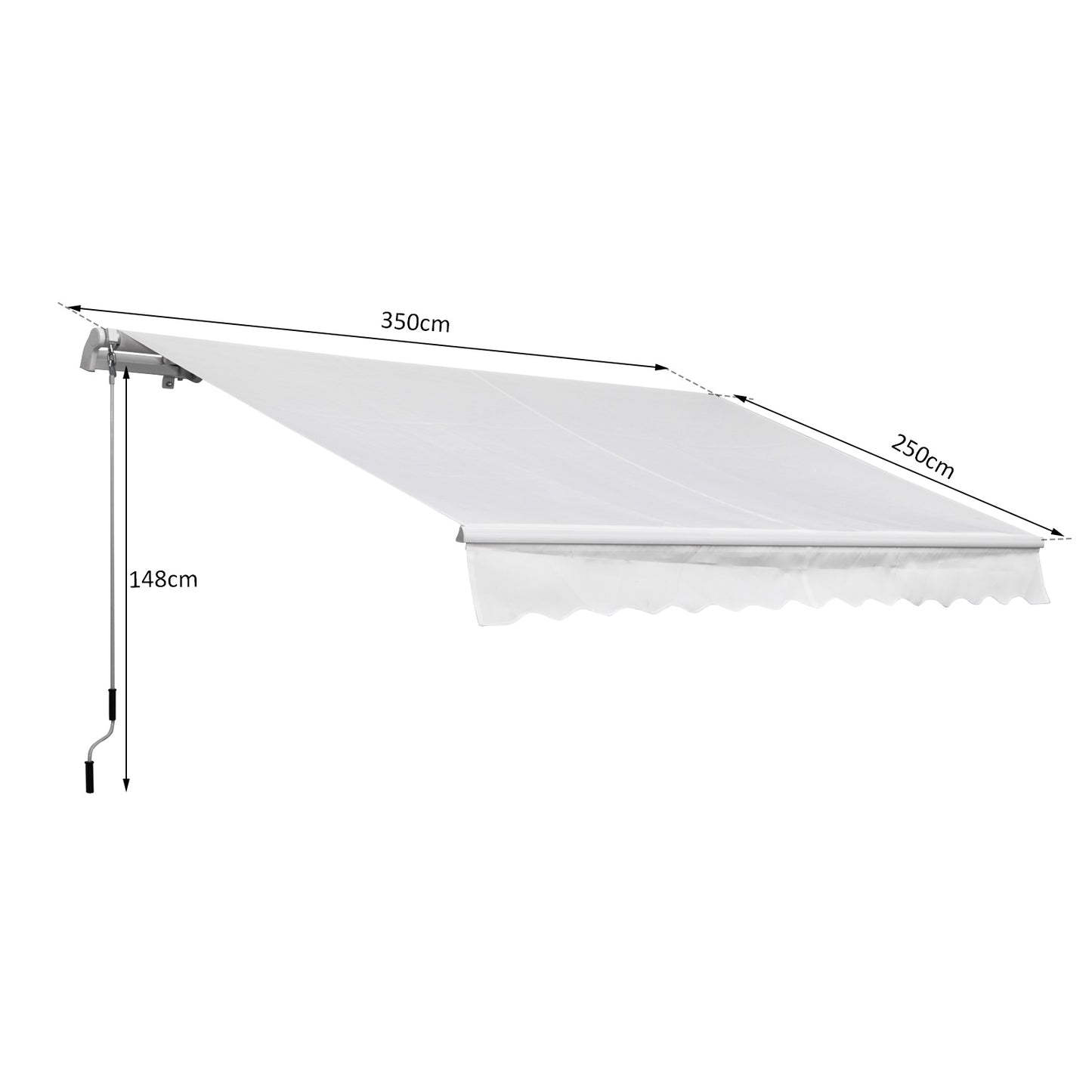 Outsunny Toldo Manual 3,5x2,5 m de Alumínio Toldo de Varanda Pátio com Manivela Resistente a Água Proteção Solar UV para Jardim Exterior Branco