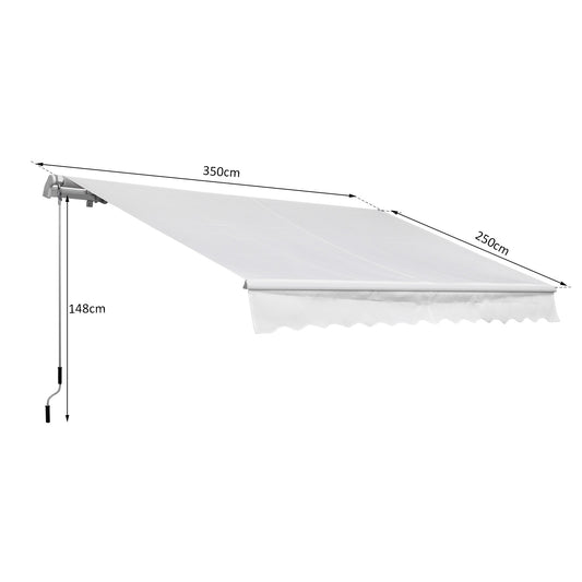 Outsunny Toldo Manual 3,5x2,5 m de Alumínio Toldo de Varanda Pátio com Manivela Resistente a Água Proteção Solar UV para Jardim Exterior Branco