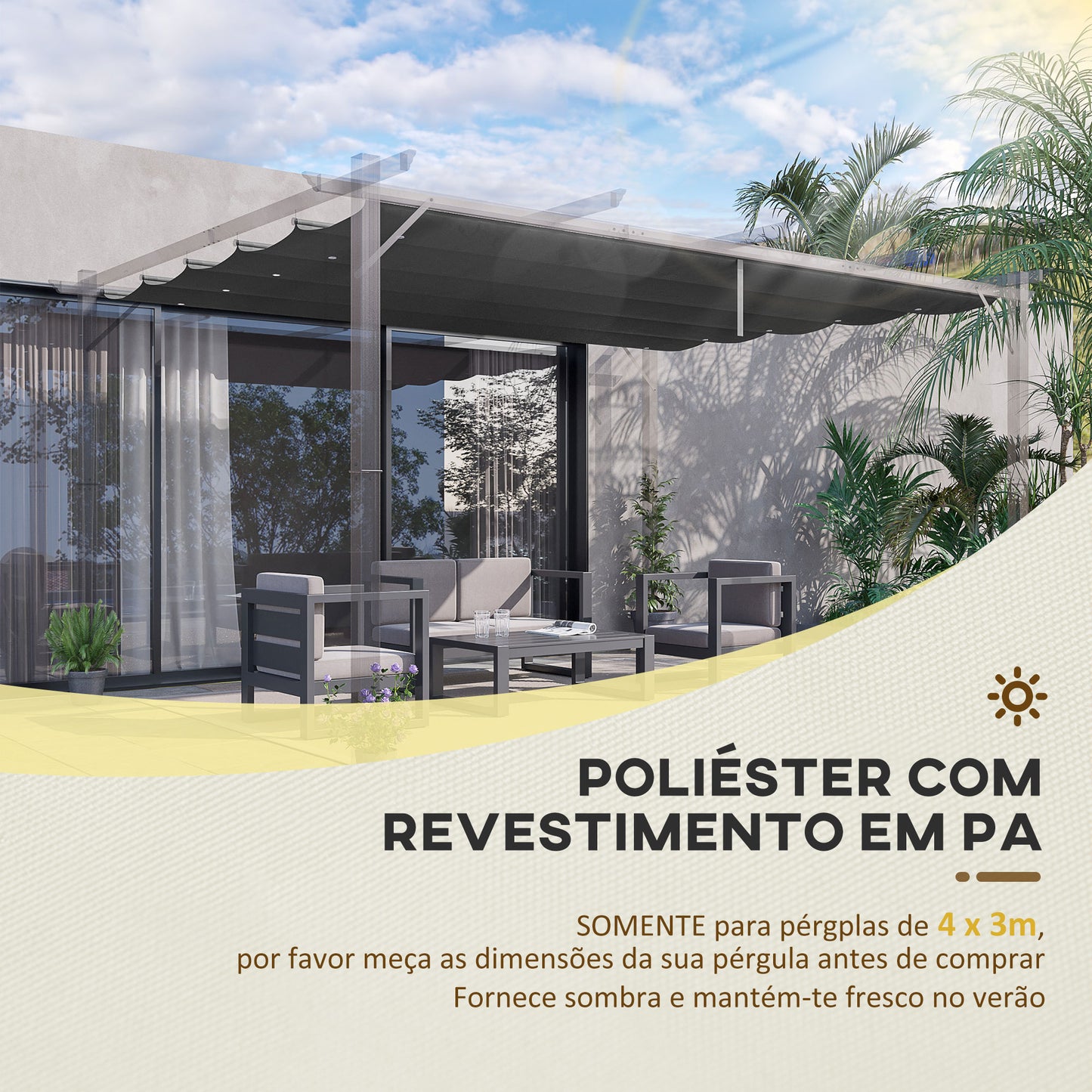 Outsunny Cobertura para Pérgola 3,5x2,5 m Teto de Substituição Retrátil para Pérgola com 10 Orifícios de Drenagem Cinza Escuro