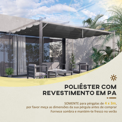 Outsunny Cobertura para Pérgola 3,5x2,5 m Teto de Substituição Retrátil para Pérgola com 10 Orifícios de Drenagem Cinza Escuro