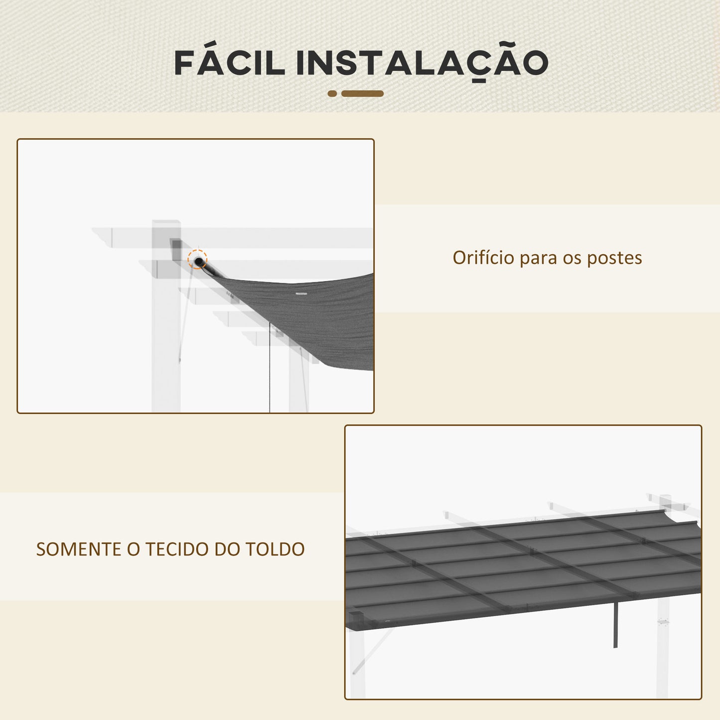 Outsunny Cobertura para Pérgola 3,5x2,5 m Teto de Substituição Retrátil para Pérgola com 10 Orifícios de Drenagem Cinza Escuro