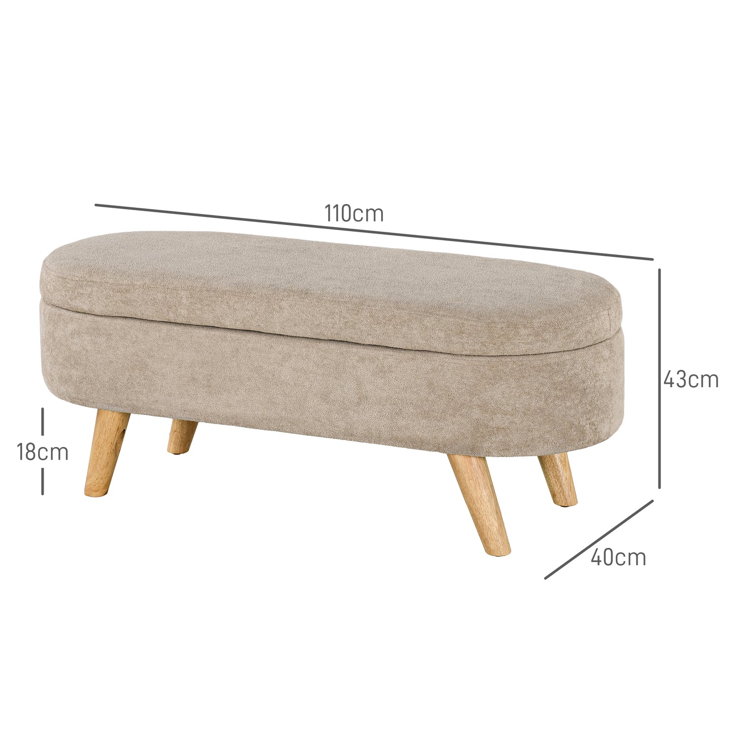 HOMCOM Banco para Pé de Cama Banco de Armazenamento com Pés de Madeira e Assento Acolchoado Carga 120 kg Puff de Armazenamento para Dormitório Entrada Corredor 110x40x43 cm Bege