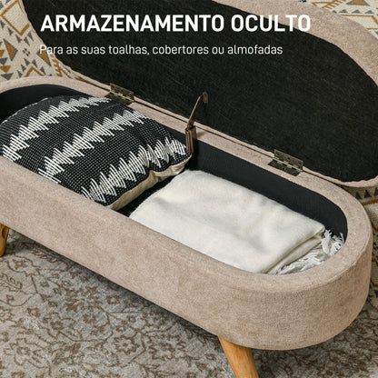 HOMCOM Banco para Pé de Cama Banco de Armazenamento com Pés de Madeira e Assento Acolchoado Carga 120 kg Puff de Armazenamento para Dormitório Entrada Corredor 110x40x43 cm Bege