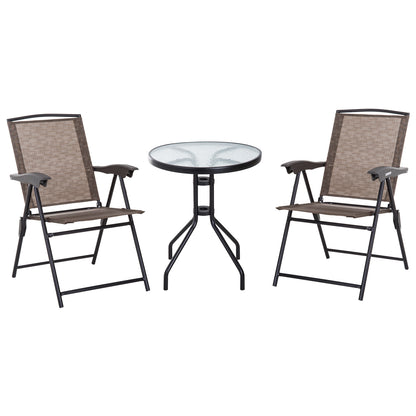 Outsunny Conjunto de Mesa e 2 Cadeiras Cadeira Dobrável Encosto Reclináveis a 4 Níveis Armação de Aço Marrom