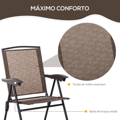 Outsunny Conjunto de Mesa e 2 Cadeiras Cadeira Dobrável Encosto Reclináveis a 4 Níveis Armação de Aço Marrom