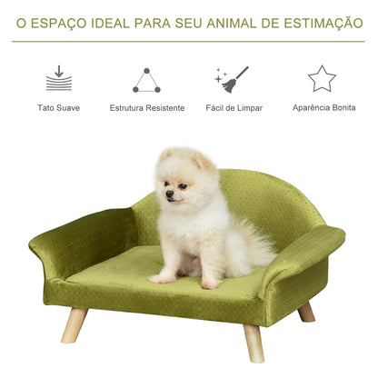 PawHut Sofá-cama para animais de estimação Sofá para cães Gatos com almofada acolchoada removível Pernas de madeira 73x58x37 cm Latão de veludo