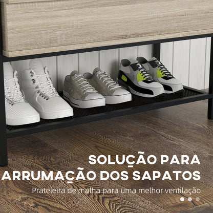 HOMCOM Banco Sapateira com Tampa Dobrável Móvel para Sapatos com Banco Compartimento Oculto e Prateleira Inferior de Malha para 4 Pares de Sapatos para Corredor Sala de Estar 84x39,5x61 cm Preto e Madeira