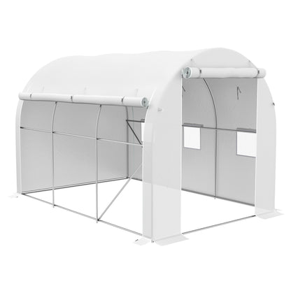 Outsunny Estufa Tipo Túnel 3x2x2 m Estufa de Jardim com 3 Portas e 6 Janelas Enroláveis Estufa com Teto Curvo para Cultivo de Plantas Flores Branco